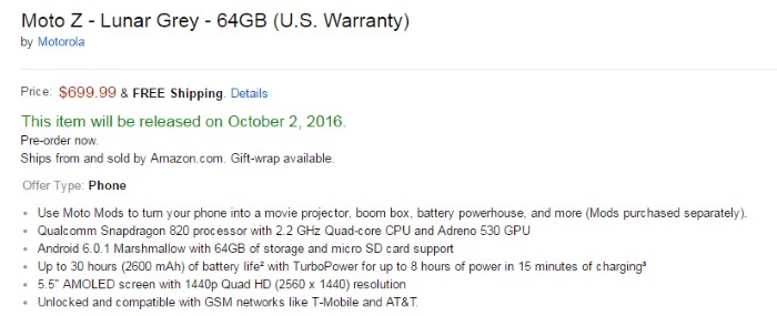 moto z and play presale