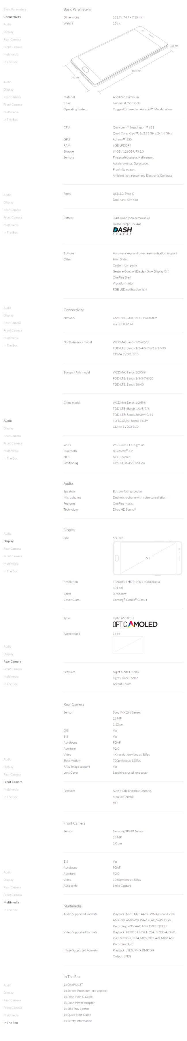 one plus 3t specs