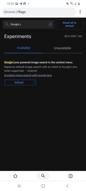 Включение Google Lens в Chrome для Android