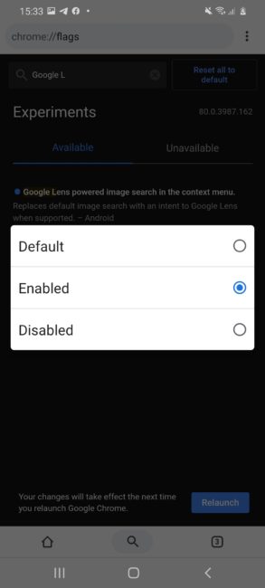 Google Lens'i Chrome'da etkinleştirme Android