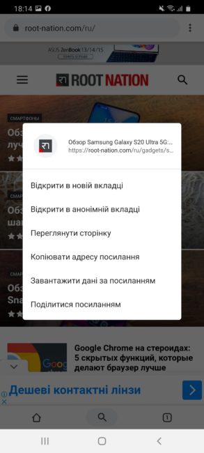 Chrome s ukážkou webovej stránky pred jej otvorením