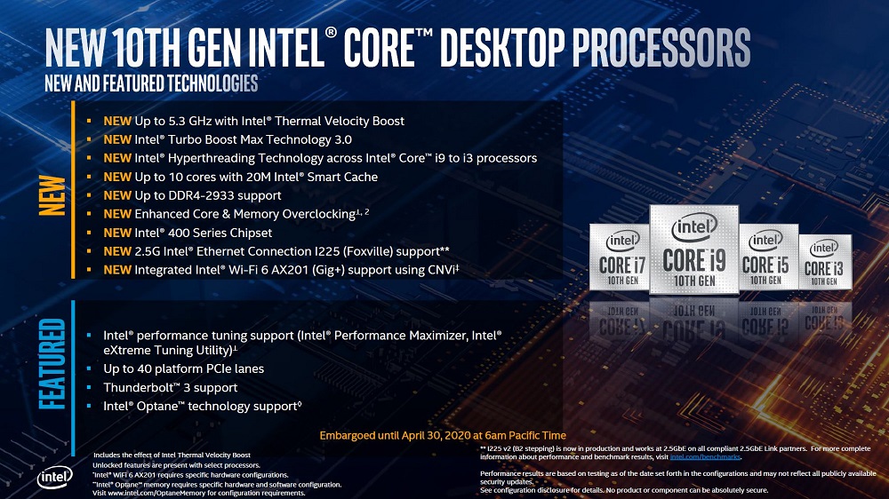 10. paaudzes Intel Core Comet Lake-S procesoru pirmizrāde