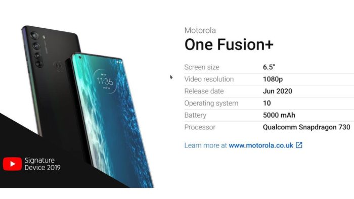 Слили характеристики Motorola One Fusion+