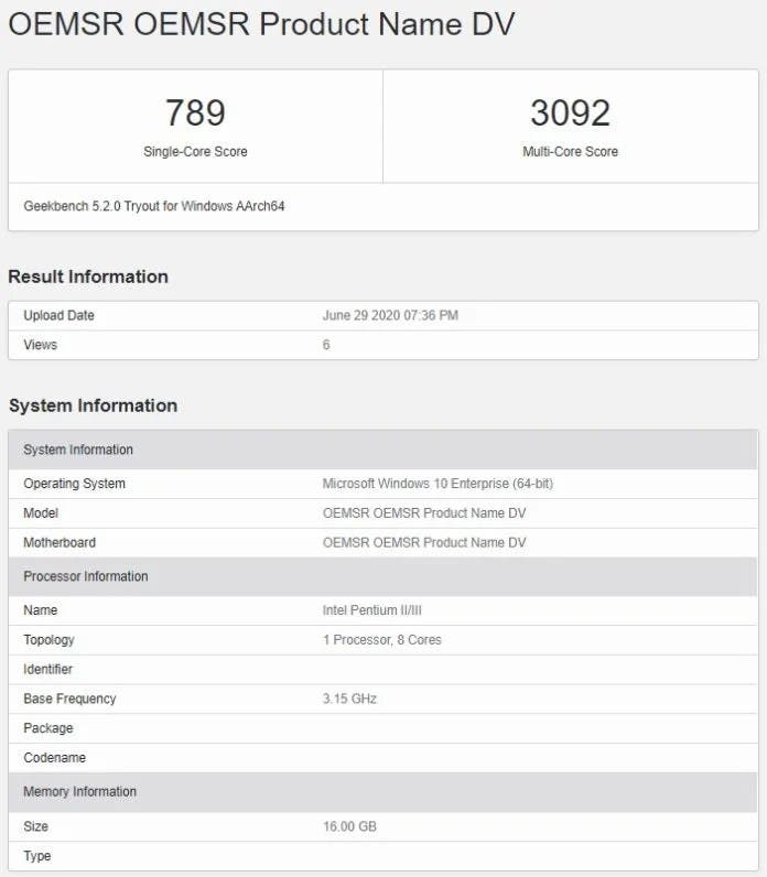 Surface Pro X GeekBench