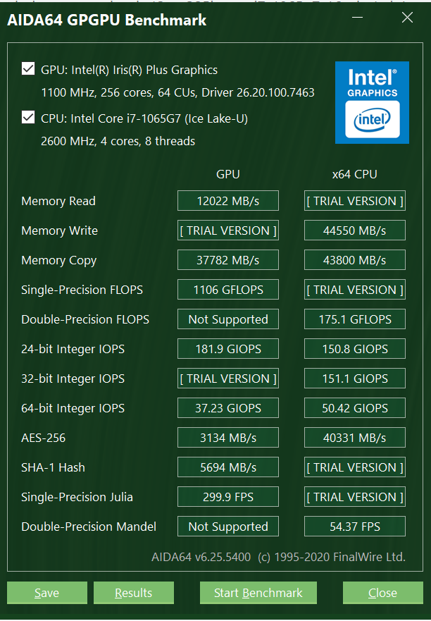 ASUS 灵耀 13 (UX325) AIDA64 GPGPU