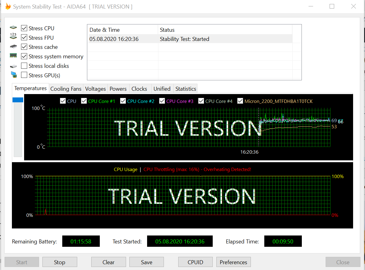 ASUS Test stabilnosti ZenBook 13 (UX325) AIDA64