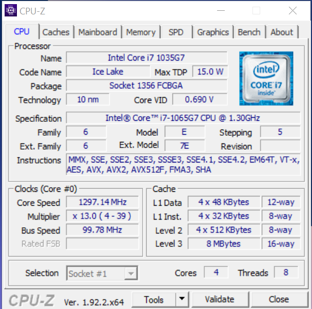 ASUS ZenBook 13 (UX325) CPU-Z