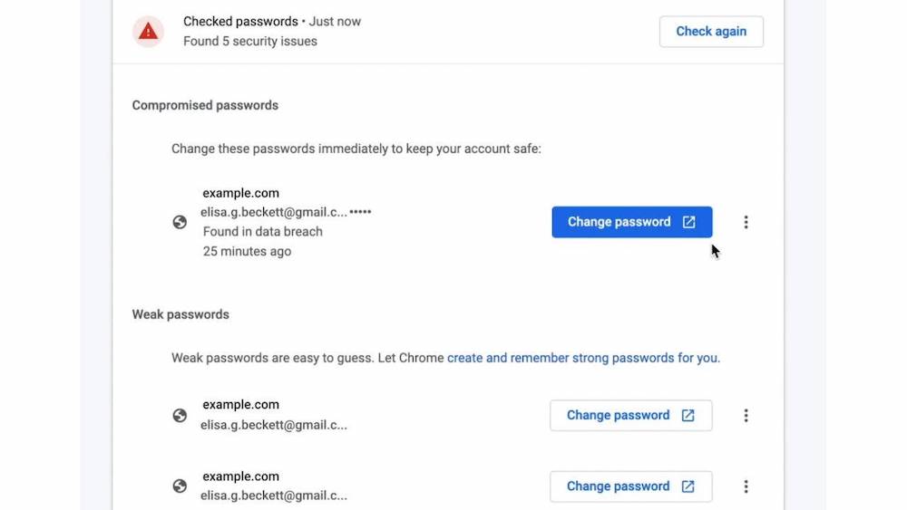 Chrome 88 passwords interface