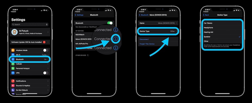 iOS 14.4 Bluetooth Settings