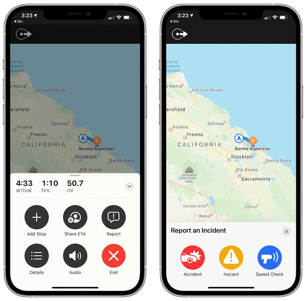 Apple Maps iOS 14.5 Rapporter ulykke