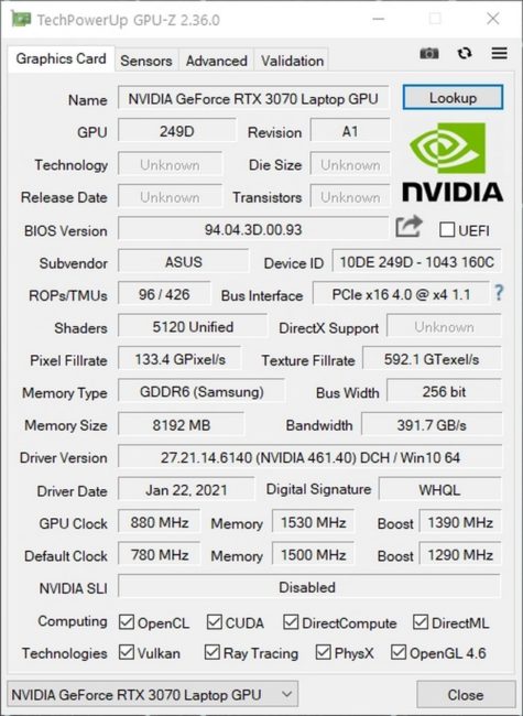 ASUS TUF Dash F15 Diskret grafik