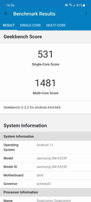 Samsung Galaxy A52 - Benchmarks