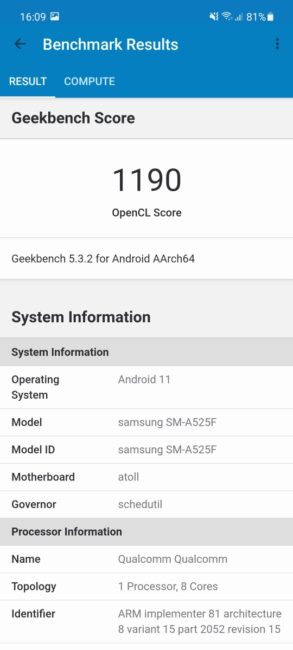Samsung Galaxy A52 - Benchmarks