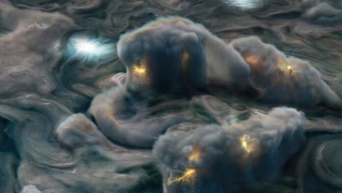 roiling clouds around Jupiter