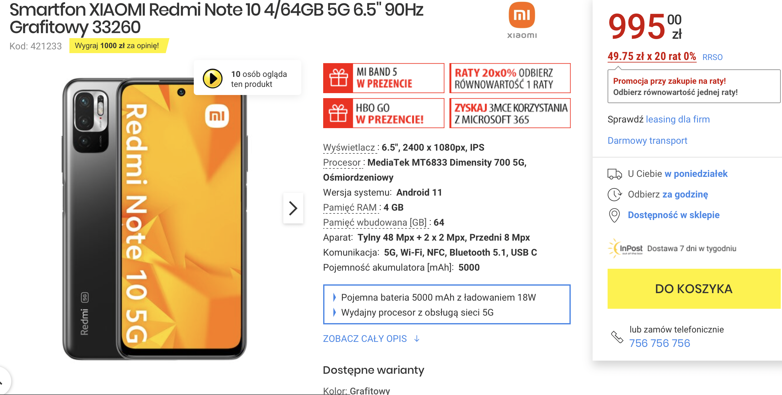 Redmi Note 10 5G teraz z Mi Band 5 w prezencie! Ile kosztuje?
