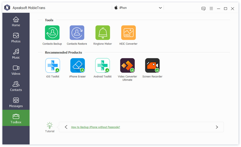 Apeaksoft MobieTrans - Toolbox