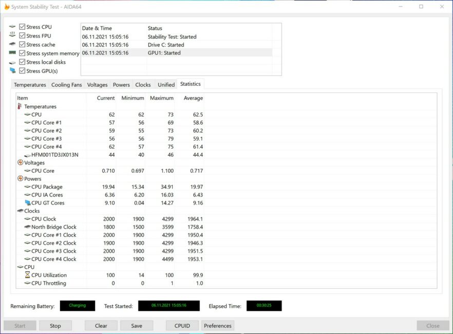 ASUS Vivogrāmata Pro 16X OLED (N7600) — sistēmas stabilitātes pārbaude