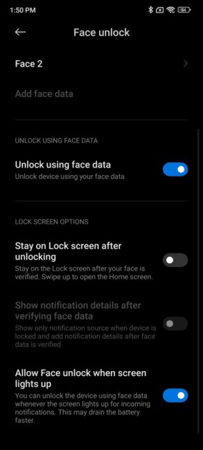 Redmi Note 11 - הגדרות שחרור נעילה על ידי פנים