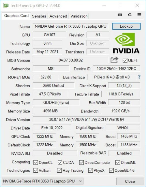 微星 Katana GF66 11UD - GPU