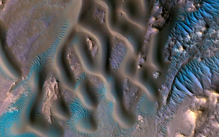 Приголомшливі «блакитні» брижі на Марсі показують, як дме вітер