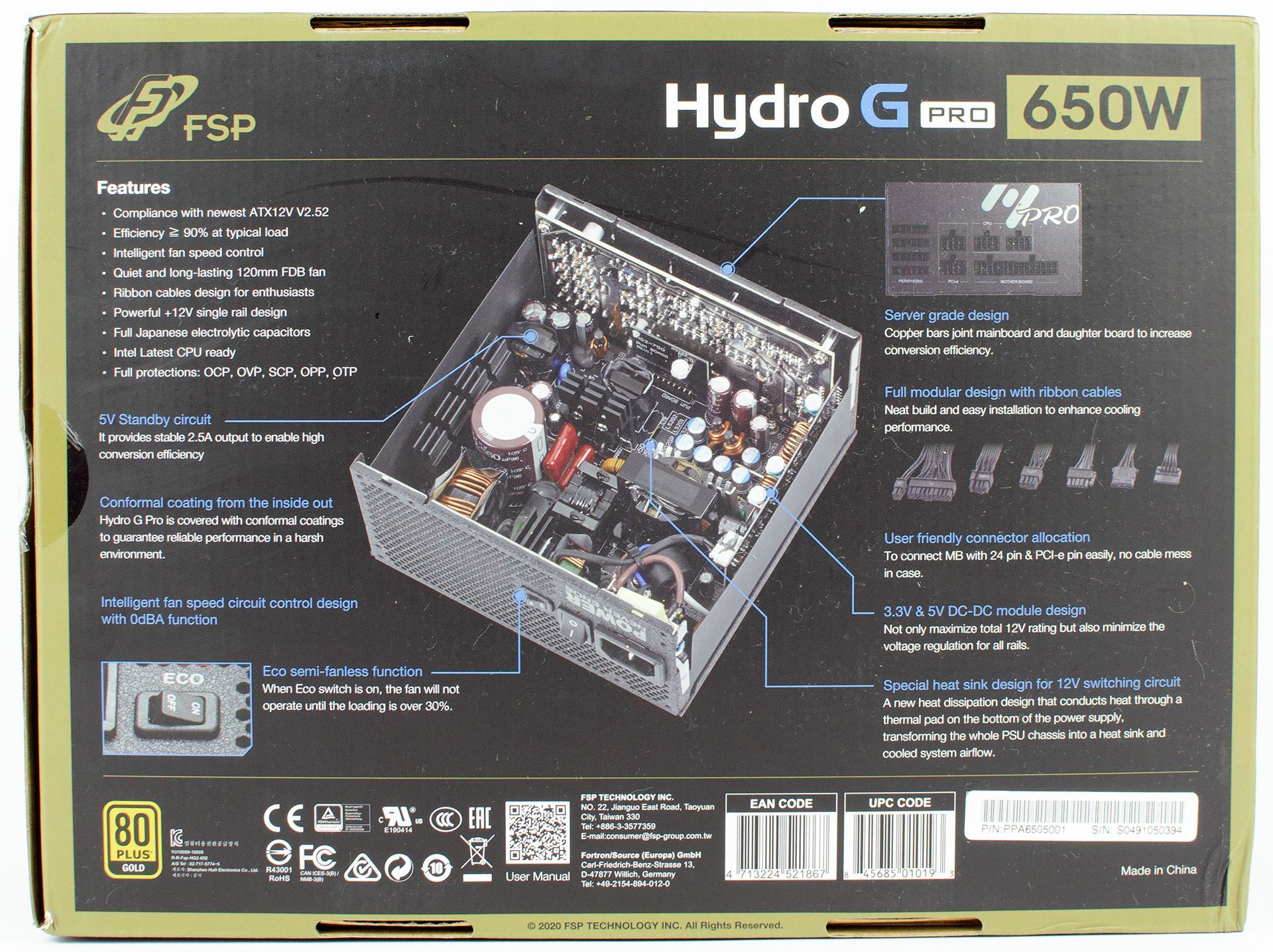 FSP Hydro G PRO 750W  Alimentation PC Modulaire 80 PLUS Gold ATX