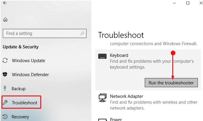 Activate the Keyboard Troubleshooter Windows