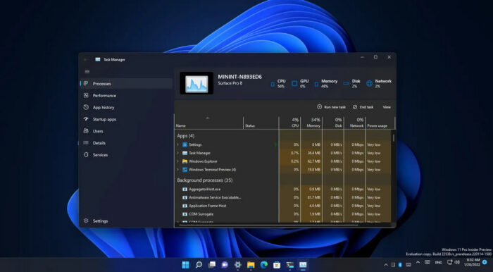 У «Диспетчері завдань» Windows 11 вперше з'явиться пошук процесів