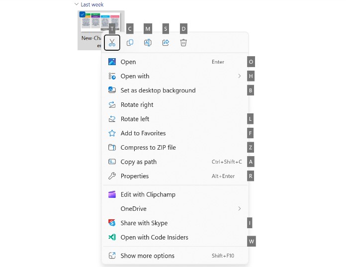 Access keys in the XAML context menu in File Explorer