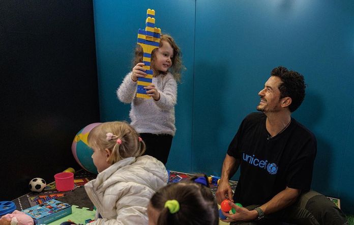 Schauspieler und Botschafter des guten Willens von UNICEF Orlando Bloom kam in die Ukraine