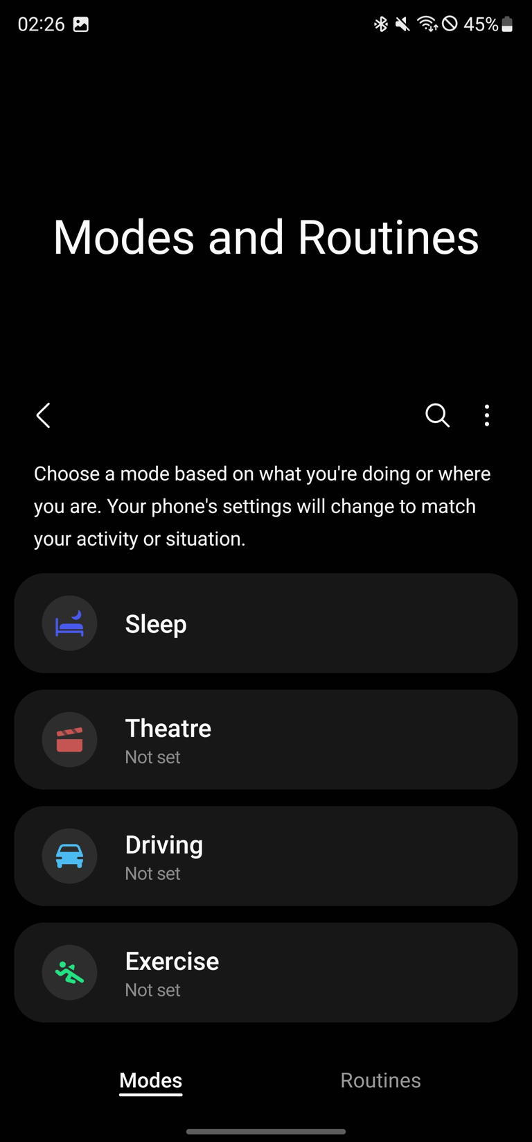 Routines and Modes samsung