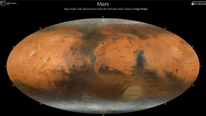 阿联酋漫游者绘制了一张令人惊叹的火星地图