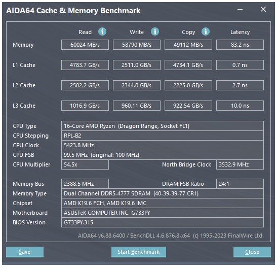 AIDA64 Cache and Memory Bench