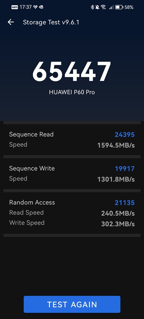 Huawei Preizkus shranjevanja P60 Pro AnTuTu
