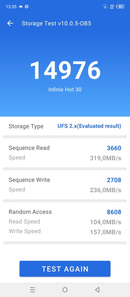 Pregled pametnog telefona Infinix HOT 30 - test skladištenja