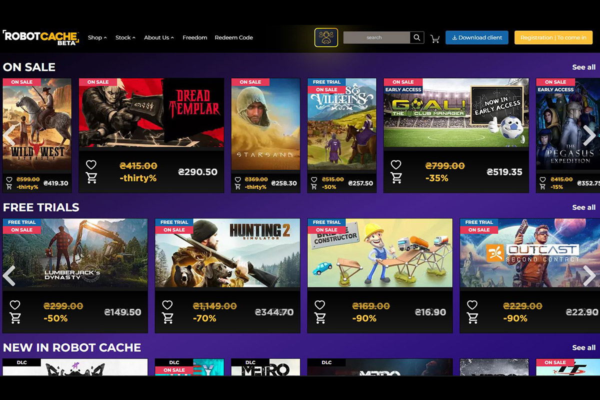 Dijital oyunları oynadıktan sonra satan ilk platform olan Robot Cache'in beta sürümü çıktı