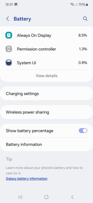 Galaxy S23 FE batteri