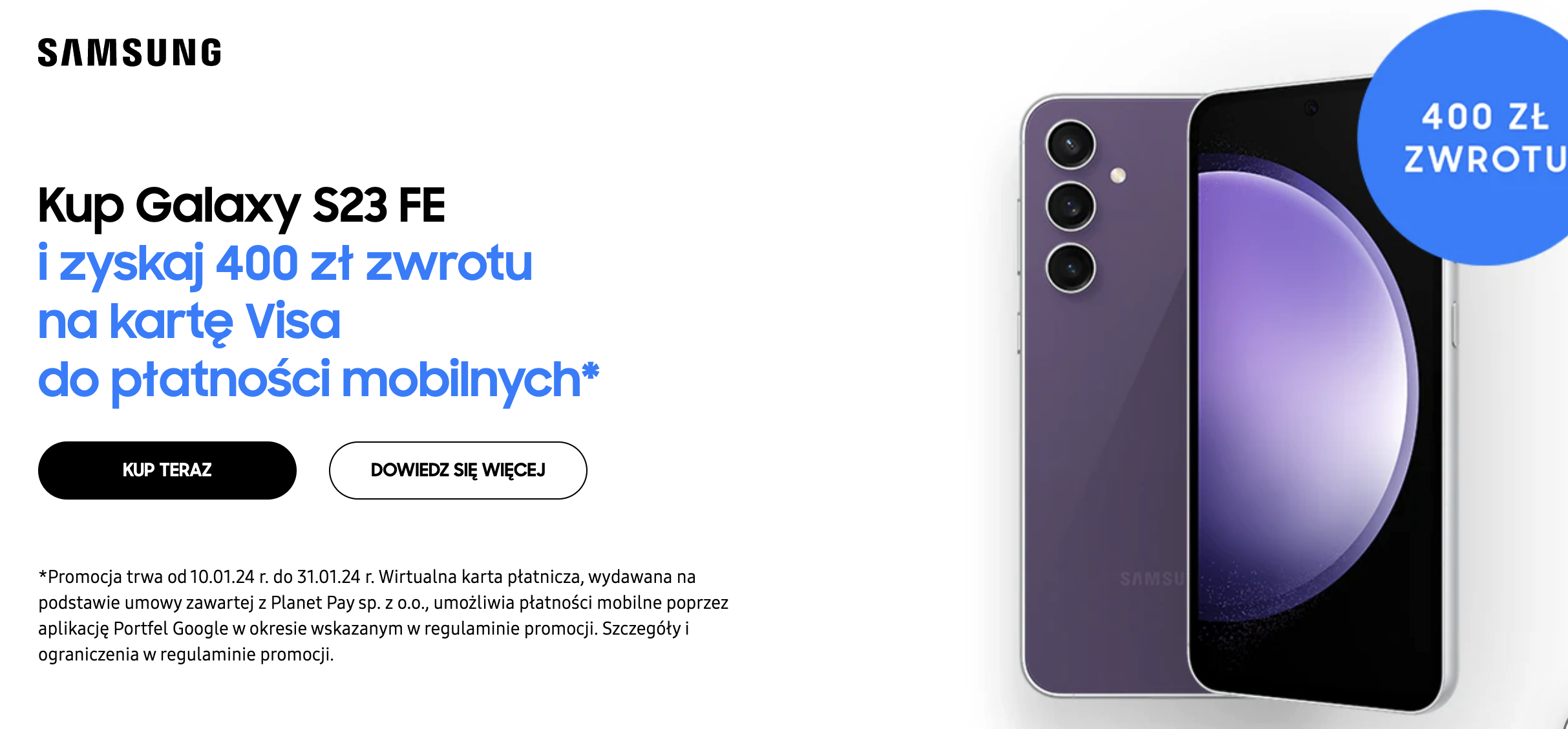 Samsung zwraca 400 zł – trzeba tylko kupić najnowszy Galaxy S23 FE!