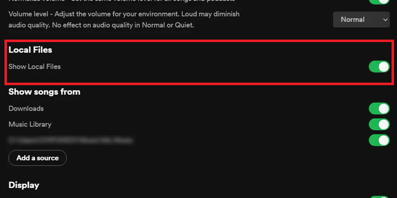 Spotify: Enable Local File Settings