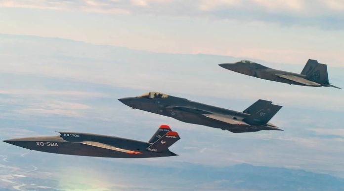 XQ-58 Valkyrie, F-35A, F-22 Raptor