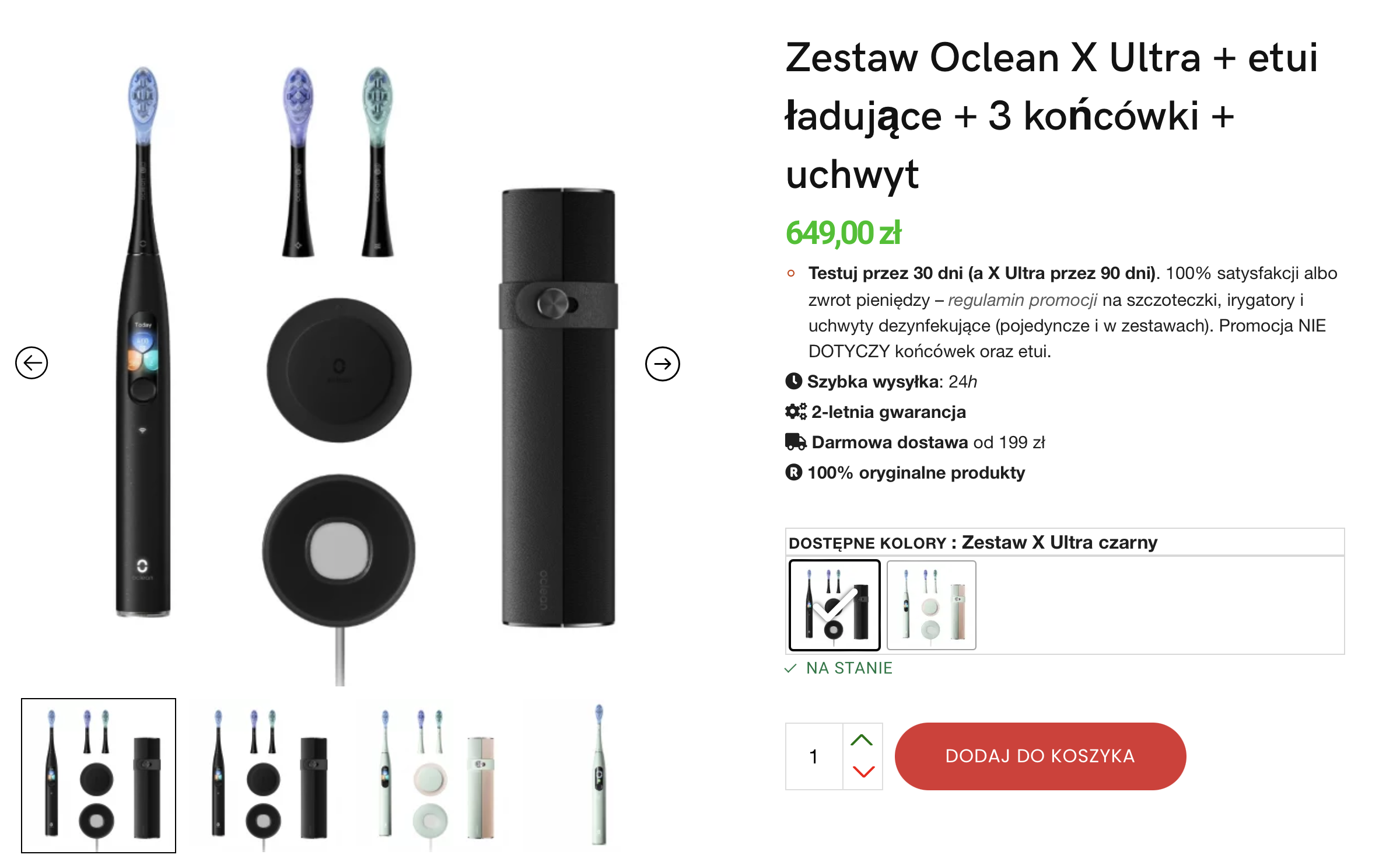 Zestaw Oclean X Ultra + etui ładujące + 3 końcówki + uchwyt