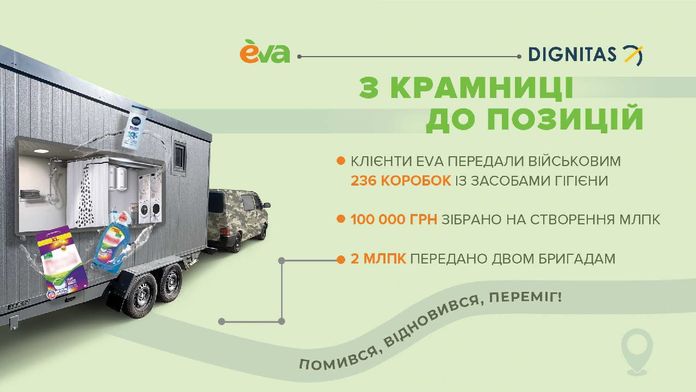 Клієнти EVA передали ЗСУ понад 200 коробок засобів для прання та гігієни