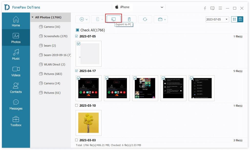 Preview and choose the desired file and click "Export to Device" to initiate the transfer process