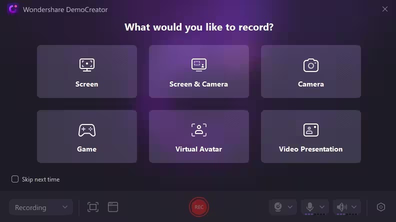 democreator recording modes