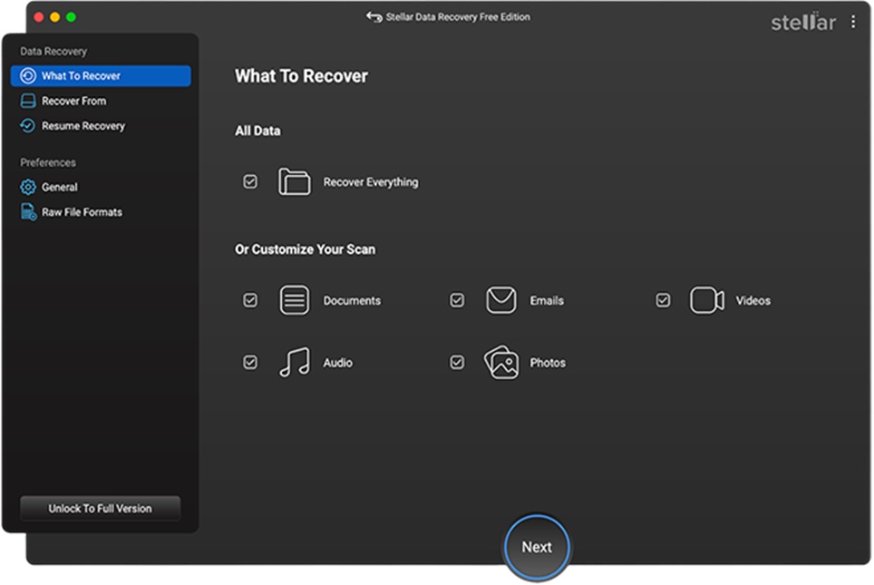 select the type of file you need to restore