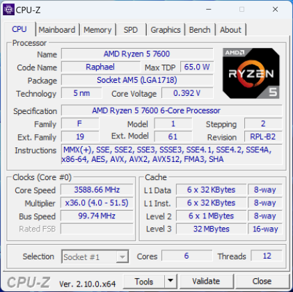 Acer Nitro 50 R5-7600 CPU-Z