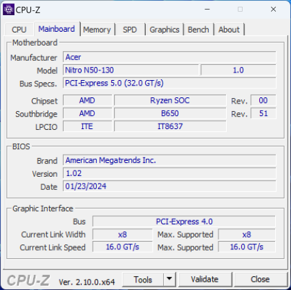 Acer Nitro 50 R5-7600 CPU-Z