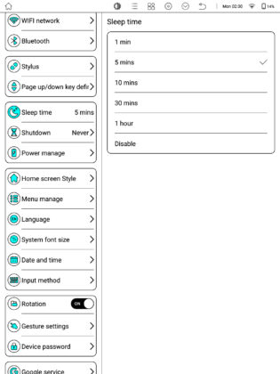 Bigme B1051 settings