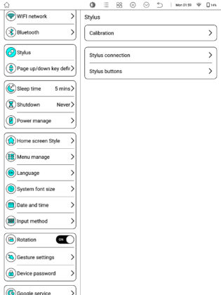 Bigme B1051 settings