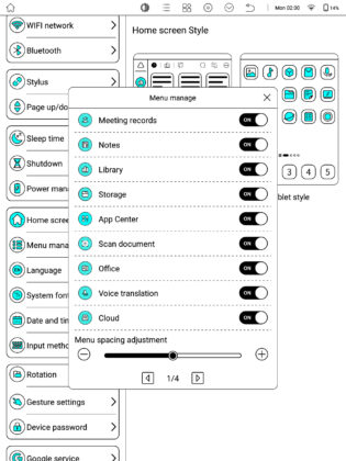 Bigme B1051 settings