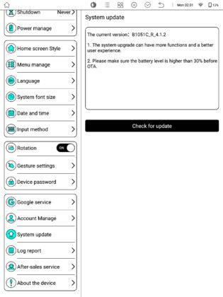 Bigme B1051 settings